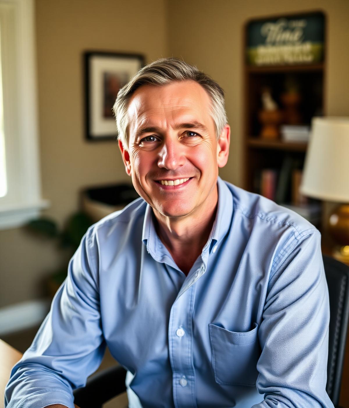 Paul Swales, founder of Oklahoma Senior Placement, at his desk